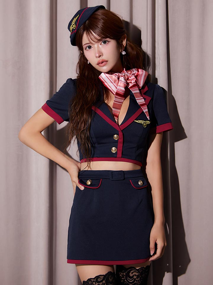 即日発送】【ハロウィン】CAタイトミニセットアップ【コスプレ6点