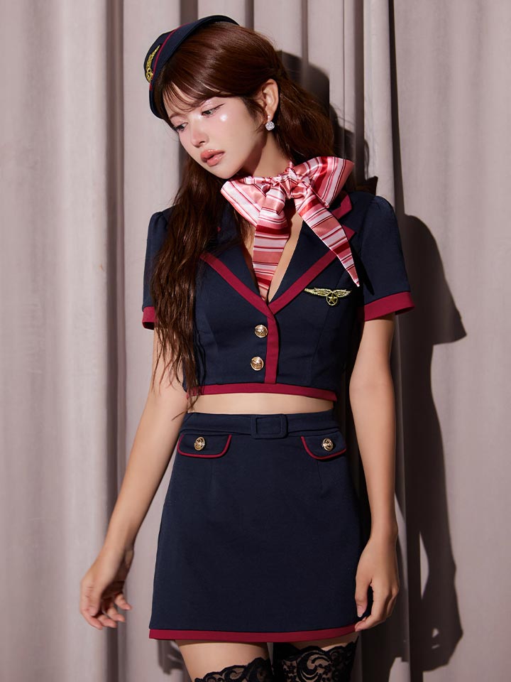 即日発送】【ハロウィン】CAタイトミニセットアップ【コスプレ6点