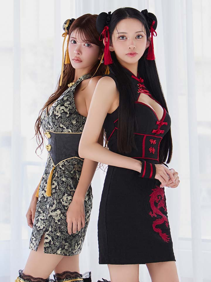 即日発送】【ハロウィン】シャーリングドラゴン刺繍タイト