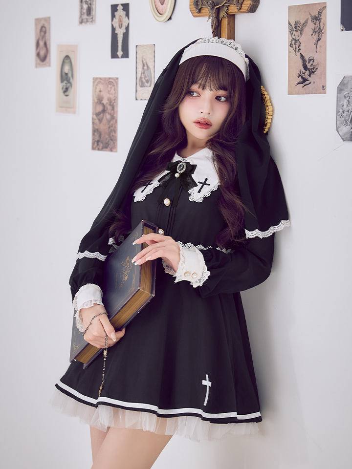 【送料無料！】【ハロウィン】ゴシックシスターフレアスカートコスプレ【コスプレ3点SET】【S-XLサイズ】[OF03]吉木千沙都（ちぃぽぽ）着用