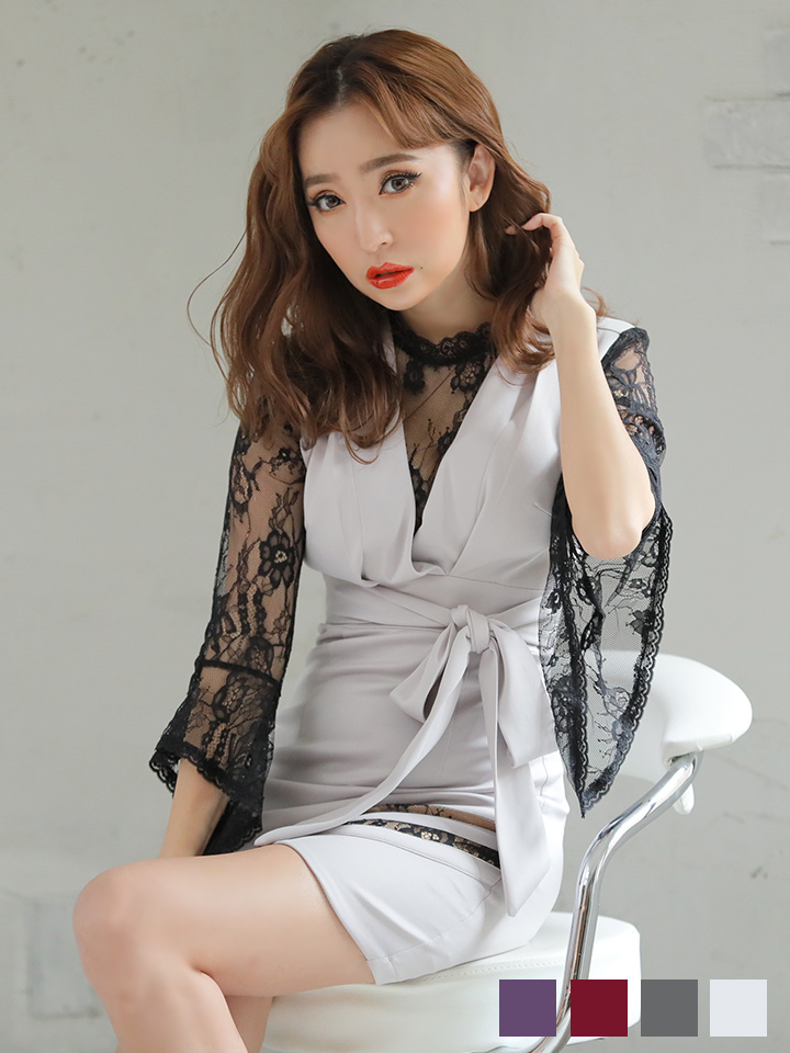 Newカラー登場 レイヤードドレス レース ウエストリボン ベルスリーブ キャバドレス ミニドレス S Xlサイズ 4カラー Of03 Im