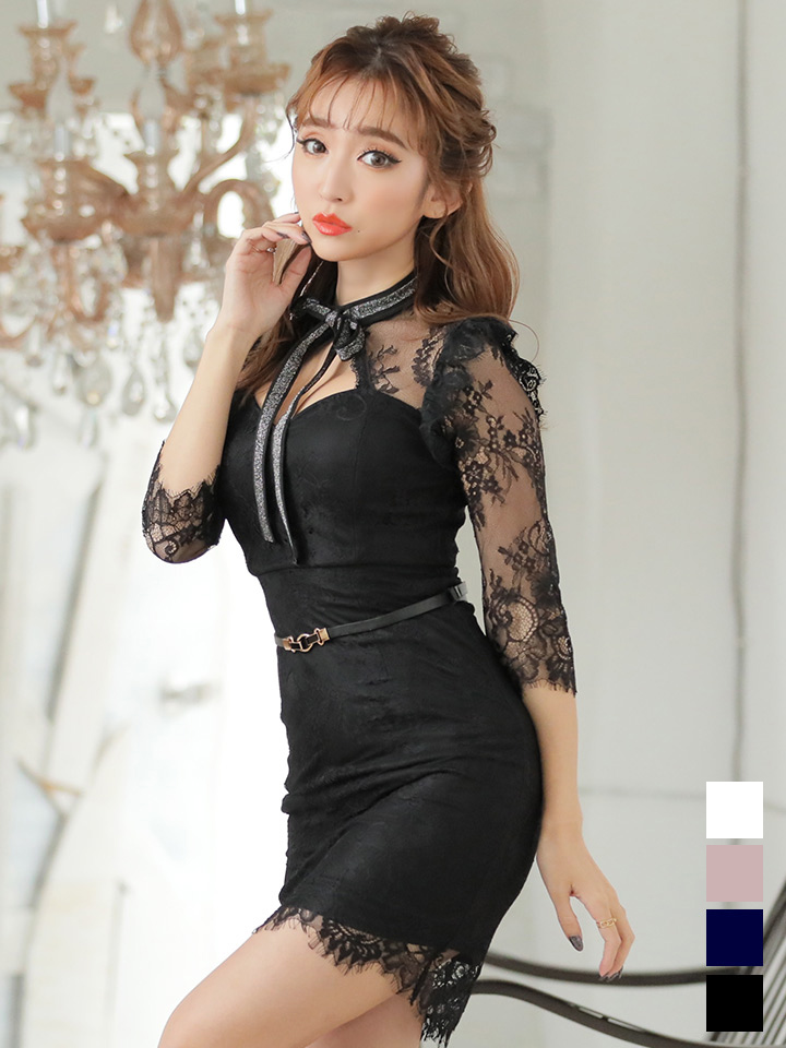 再入荷 総レース ベルト付き カットワークレース ハイネック キャバドレス ミニドレス S Xlサイズ 4カラー Of03 X Im