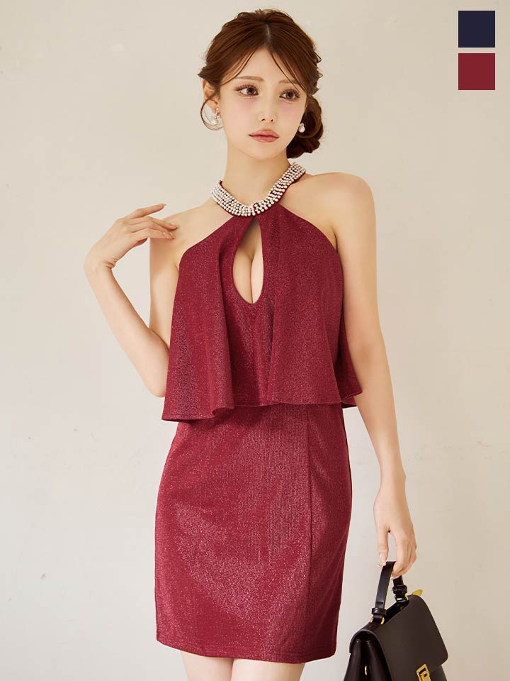 Jewels ♡ ビジュー ミニ ドレス ビジューホルターネックセットアップミニドレス/キャバドレス