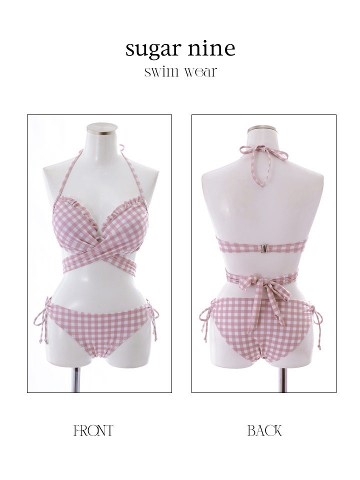 ビキニ】【水着】スカート付き2way ギンガムチェック柄 クロスビキニ 3
