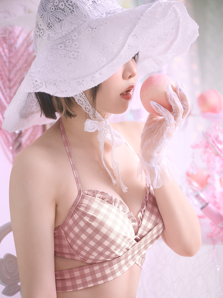 ビキニ】【水着】スカート付き2way ギンガムチェック柄 クロスビキニ 3