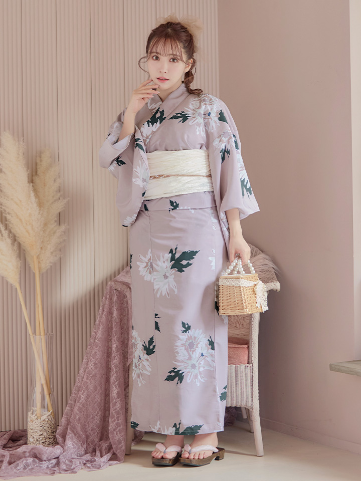 日本 ⭕単品⭐浴衣⭐ペパーミントグリーン✕コスモス蝶々⭐小桜と鹿の子模様