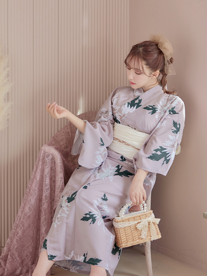 ⭕単品⭐浴衣⭐ペパーミントグリーン✕コスモス蝶々⭐小桜と鹿の子模様 通販
