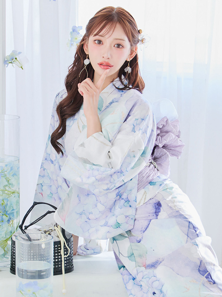 シャーベット水彩紫陽花浴衣