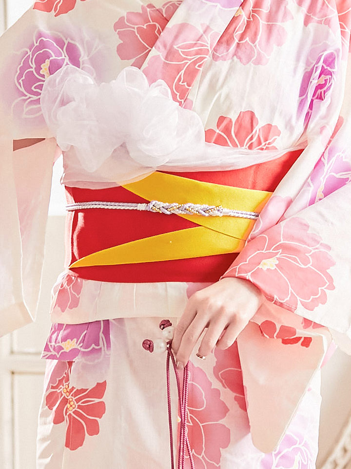 浴衣 淡い花模様浴衣セット Yobi030 Wh 19himo Pl 19obi 1 Hc02