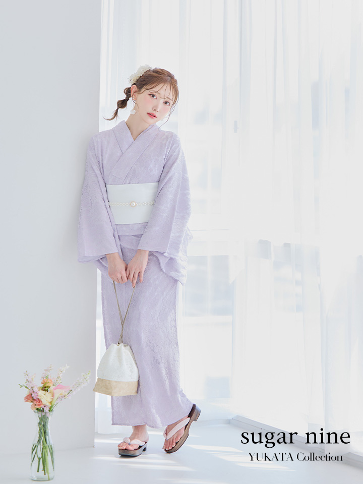 即日発送】白地×ライラックフラワーレース浴衣 19obi-3 / 19himo ...