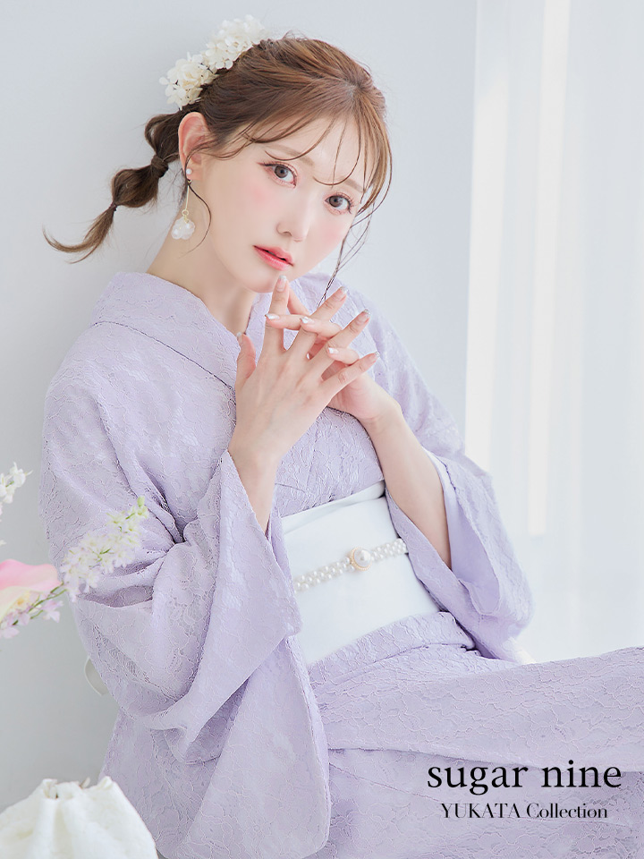 即日発送】白地×ライラックフラワーレース浴衣 19obi-3 / 19himo ...