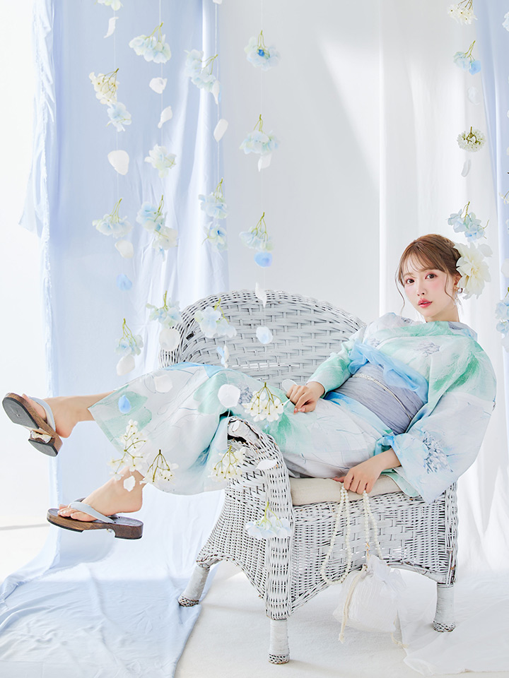 即日発送】【浴衣セール！】大柄アイシーミントフラワー浴衣 【浴衣3