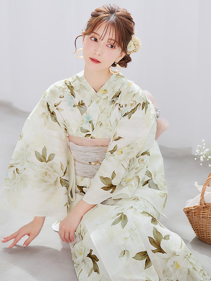 即日発送】秋静牡丹の大人浴衣 【浴衣3点セット 浴衣/帯/下駄】[YMT