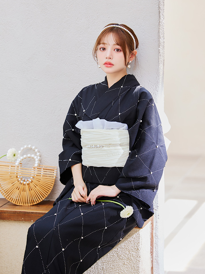 jewels 浴衣・帯セット 即日発送】セパレートアーガイルビジュー浴衣【浴衣4点セット 浴衣/帯