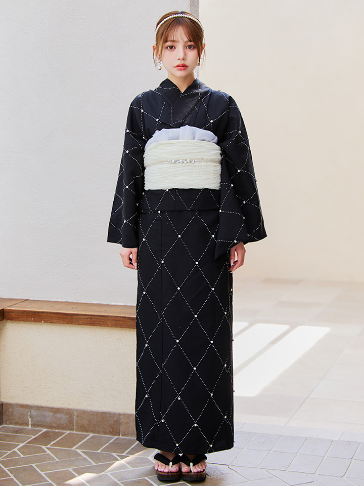 即日発送】セパレートアーガイルビジュー浴衣【浴衣4点セット 浴衣/帯