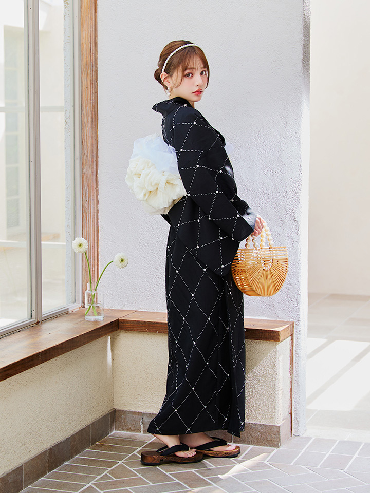 jewels 浴衣・帯セット 即日発送】セパレートアーガイルビジュー浴衣【浴衣4点セット 浴衣/帯
