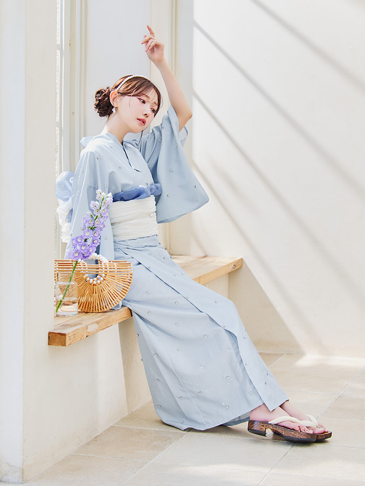 jewels 浴衣・帯セット 即日発送】セパレートアーガイルビジュー浴衣【浴衣4点セット 浴衣/帯
